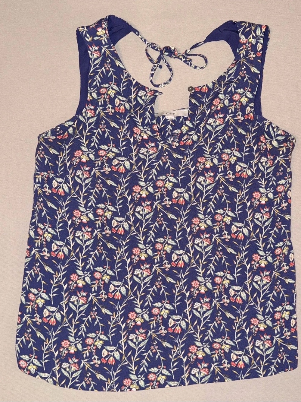 Loft Blue Floral Tie Back Tank Top Size Medium peasant floral tie square back